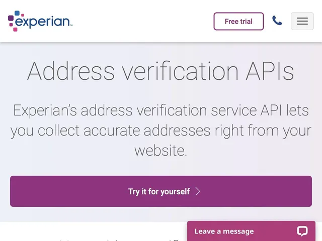 Avis Experian Address Verification API Prix API de Vérification d'Adresses 