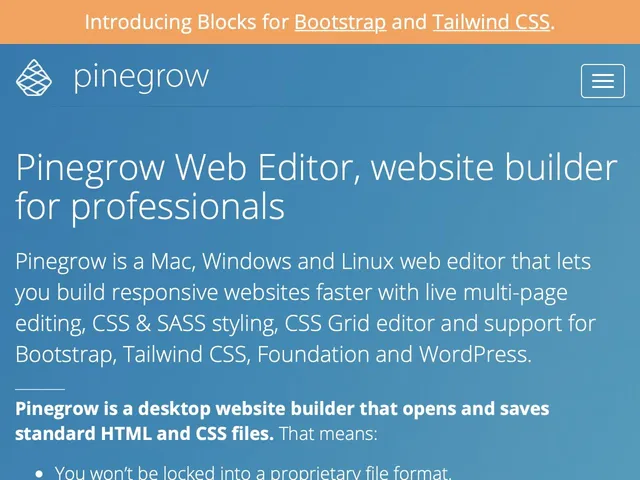 Avis Pinegrow Web Editor Prix logiciel de conception de sites internet 