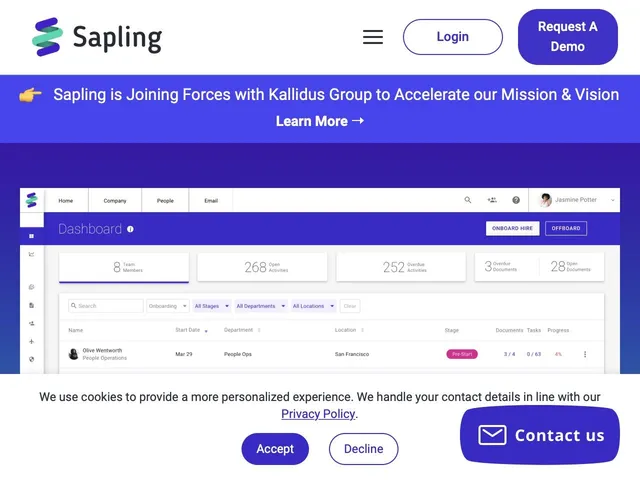 Avis Sapling Prix logiciel d'accueil des nouveaux employés 
