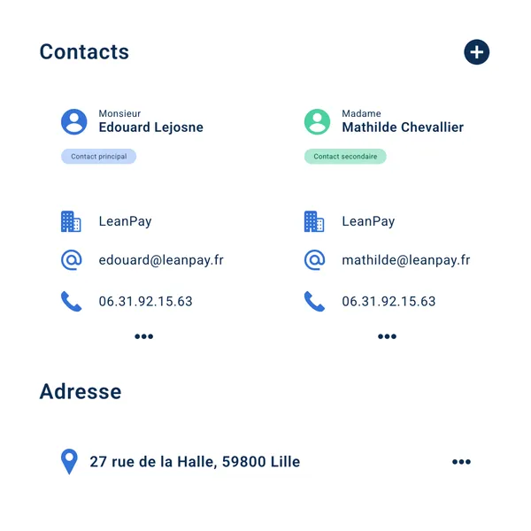 LeanPay : Interface centralisation contacts