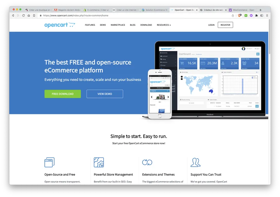 creer site marchand avec opencart