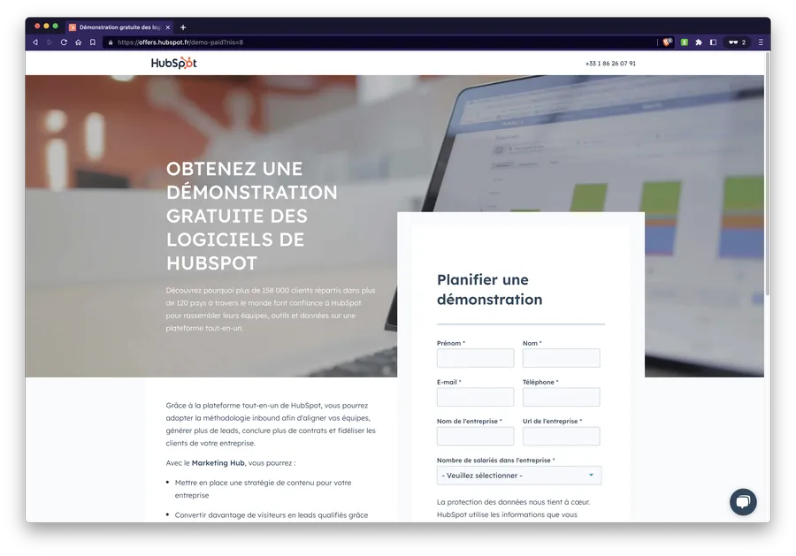 exemple landing page hubspot