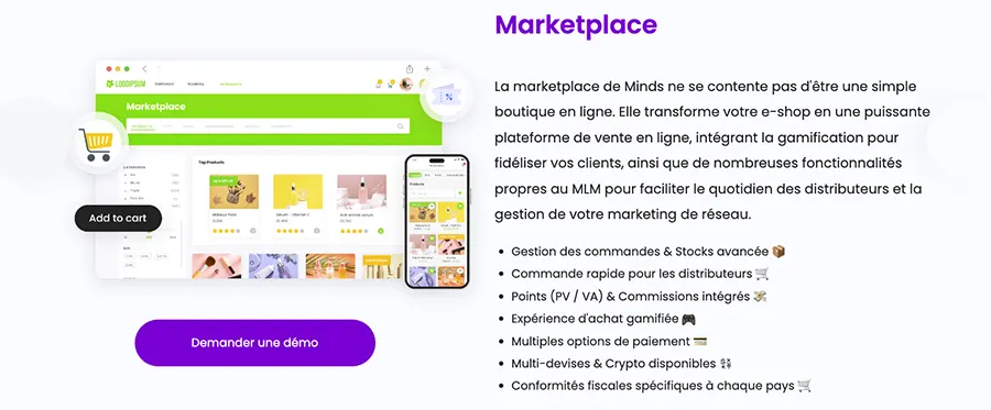 MINDS DS & MLM : fonctionnalités marketplace