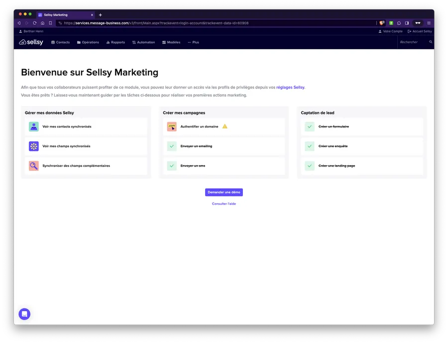 Sellsy Marketing : interface dashboard