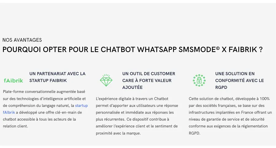 smsmode© : fonctionnalités WhatsApp chatbot