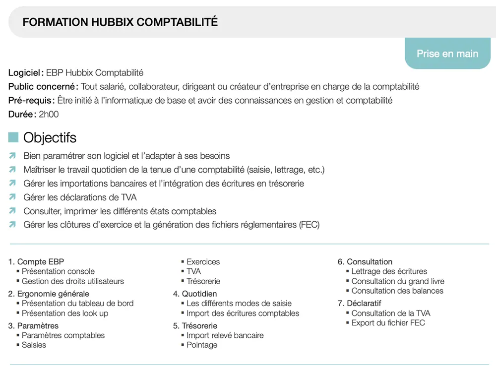EBP Comptabilité Hubbix : formation