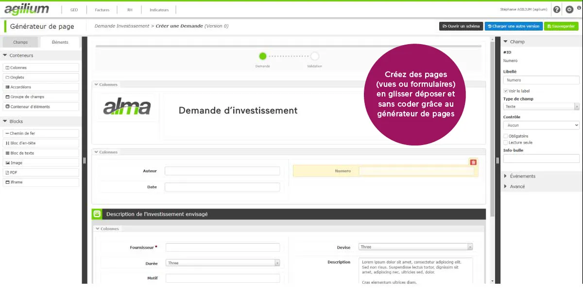Agilium BPM : interface générateur de pages Agilium BPM : interface générateur de pages
