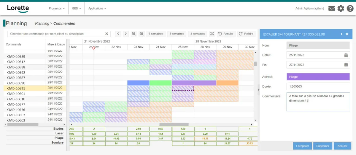Agilium BPM : interface planning de production Agilium BPM : interface planning de production