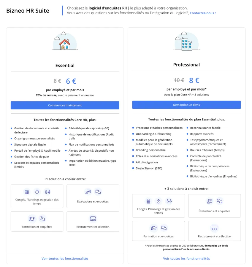 Bizneo HR : prix Bizneo HR : prix