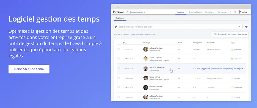 Bizneo Time Manager : fonctionnalités gestion des temps de travail Bizneo Time Manager : fonctionnalités gestion des temps de travail
