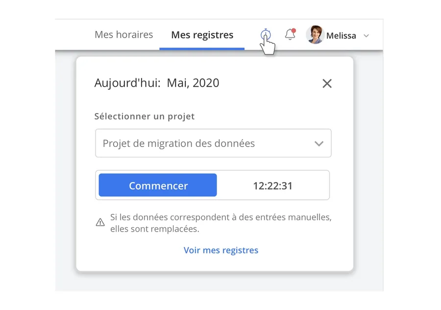 Bizneo Time Manager : interface enregistrement temps de travail Bizneo Time Manager : interface enregistrement temps de travail