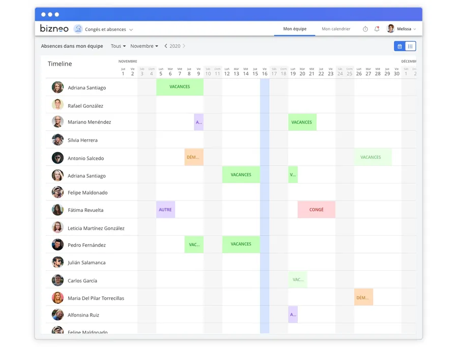 Bizneo Time Manager : interface gestion des congés Bizneo Time Manager : interface gestion des congés
