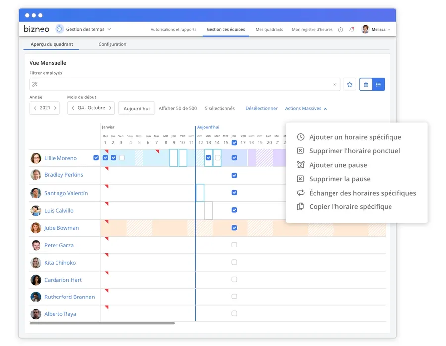 Bizneo Time Manager : interface planning travail Bizneo Time Manager : interface planning travail