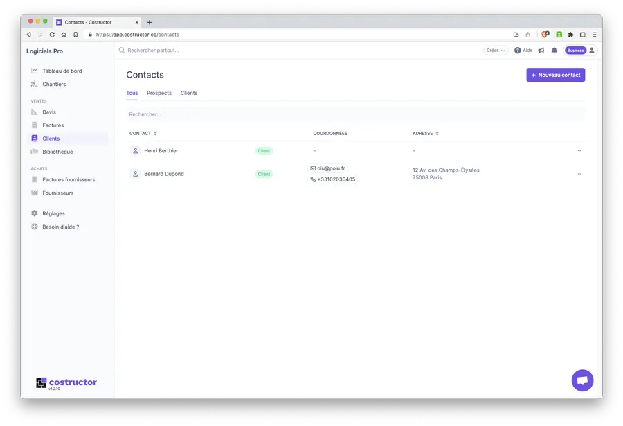 Costructor : gestion clients Costructor : gestion clients