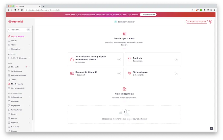 Factorial : interface coffre fort numérique
