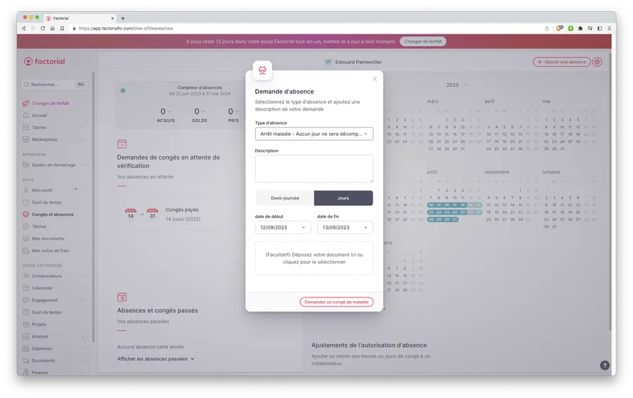 Factorial : interface congés et absences 1