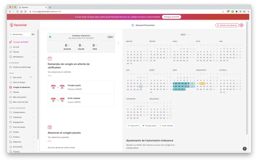 Factorial : interface congés et absences 2