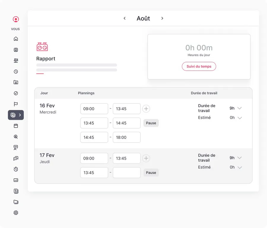 Factorial : interface pointage