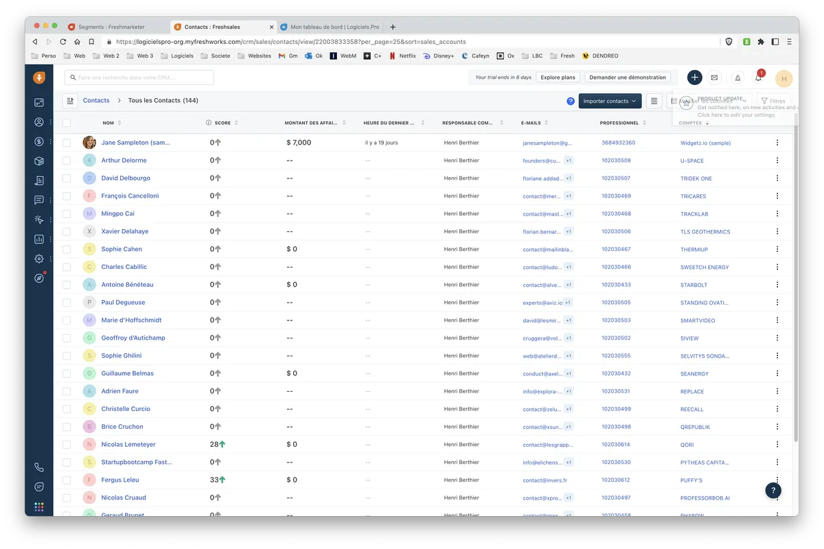 Freshsales : gestion des contacts 1 Freshsales : gestion des contacts 1