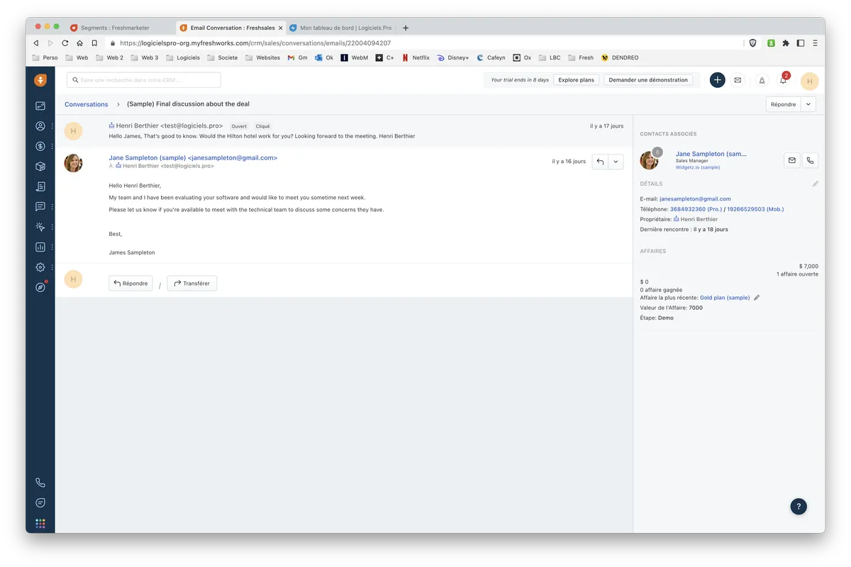 Freshsales : boite email Freshsales : boite email