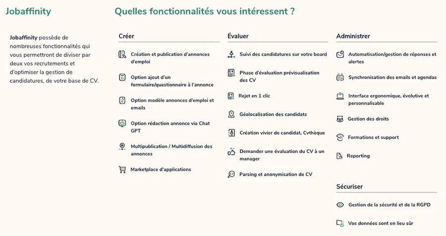 Jobaffinity : fonctionnalités Jobaffinity : fonctionnalités