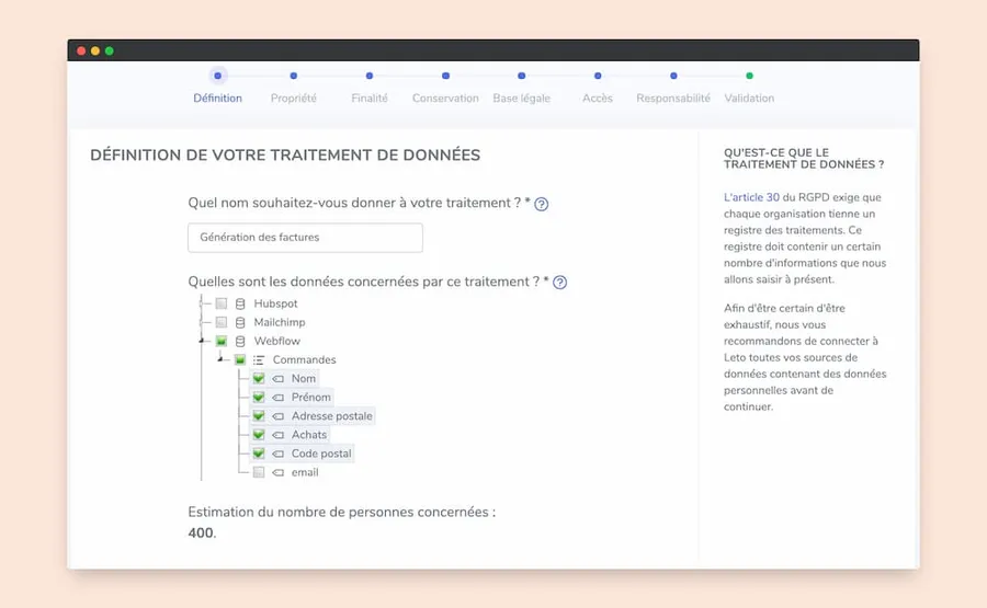 Leto : traitement des données personnelles Leto : traitement des données personnelles
