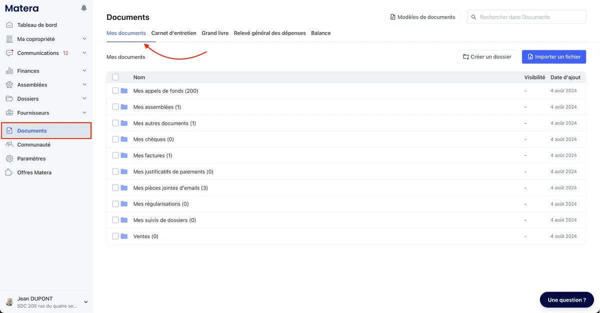 Matera : interface gestion de documents