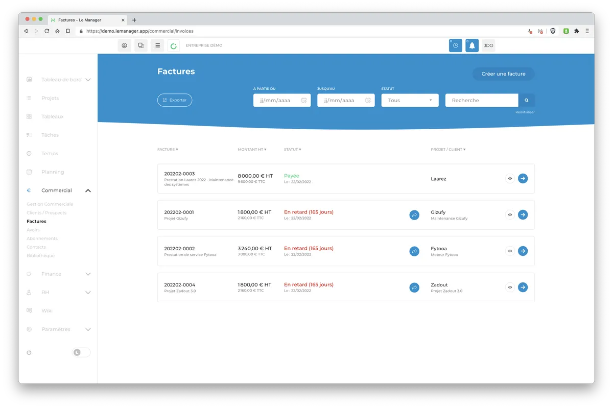 Pandra fonctionnalites gestion factures