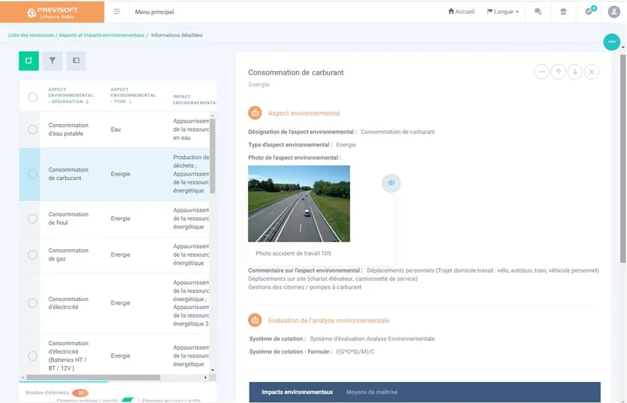 Previsoft : module analyse environnementale Previsoft : module analyse environnementale