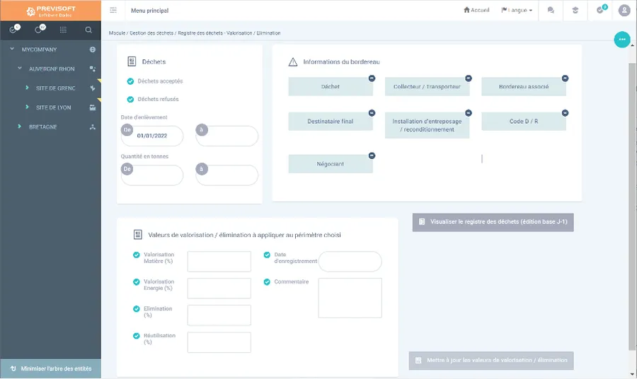 Previsoft : interface logiciel gestion des déchets Previsoft : interface logiciel gestion des déchets