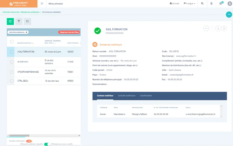 Previsoft : interface logiciel gestion des formations Previsoft : interface logiciel gestion des formations