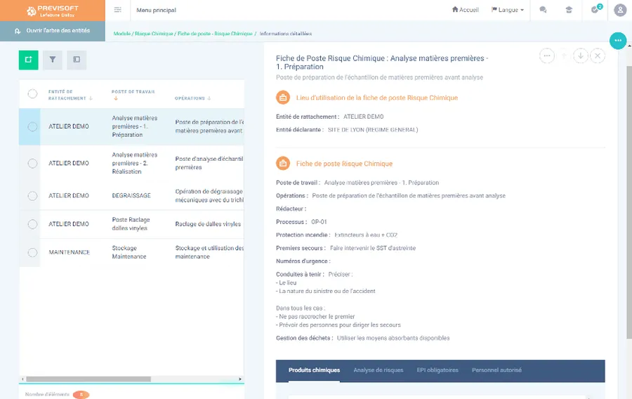 Previsoft : interface logiciel risques chimiques Previsoft : interface logiciel risques chimiques