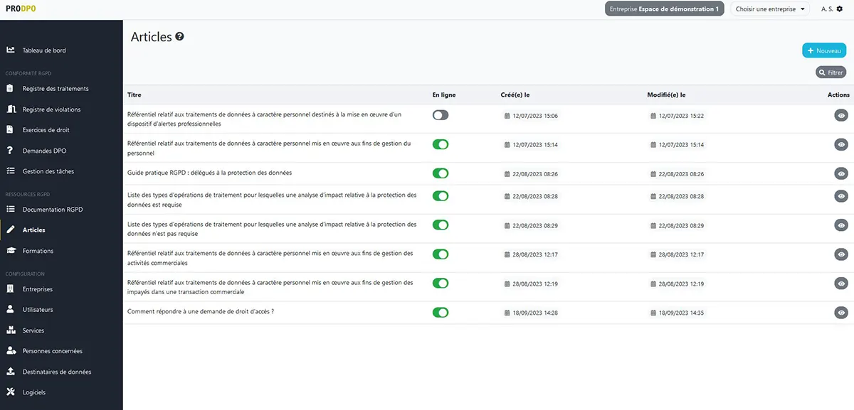 ProDPO : interface articles ProDPO : interface articles