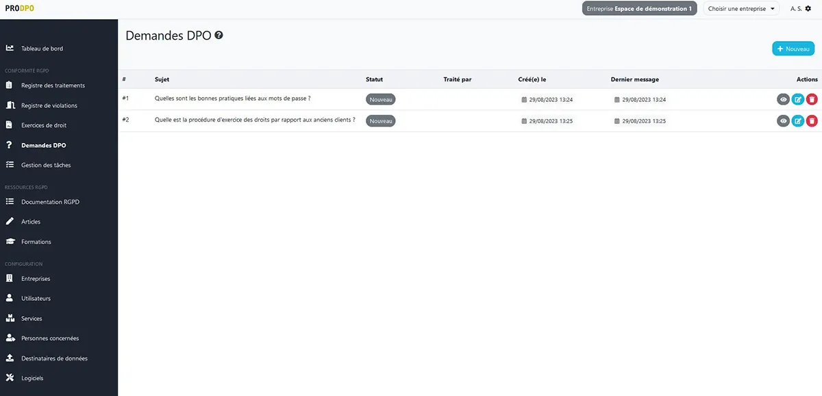 ProDPO : interface demandes DPO ProDPO : interface demandes DPO