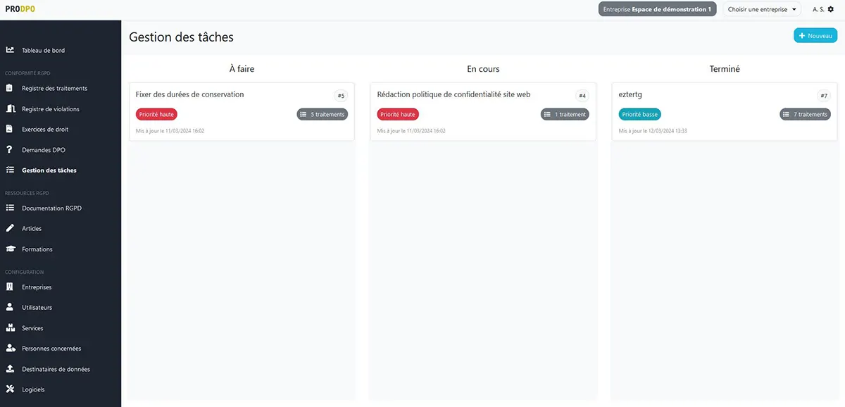 ProDPO : interface gestion taches ProDPO : interface gestion taches