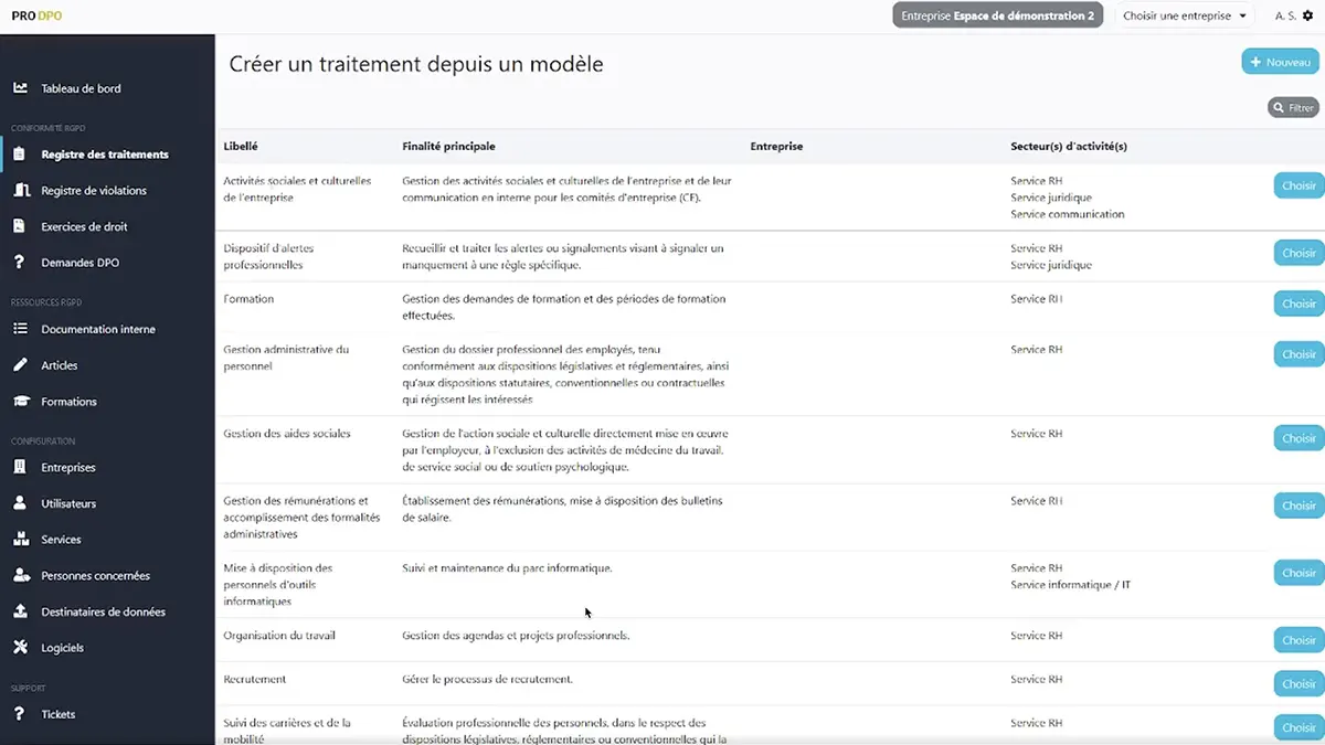ProDPO : interface modele traitement ProDPO : interface modele traitement