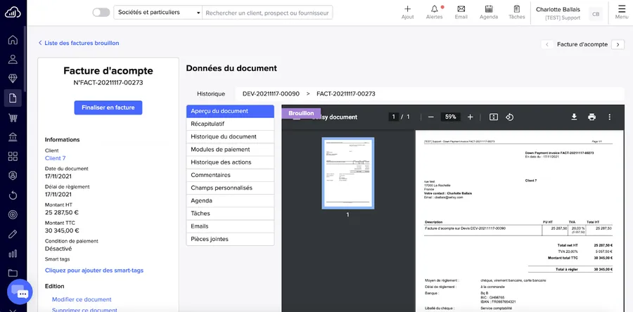 Sellsy Facturation & Gestion : interface gestion des acomptes Sellsy Facturation & Gestion : interface gestion des acomptes