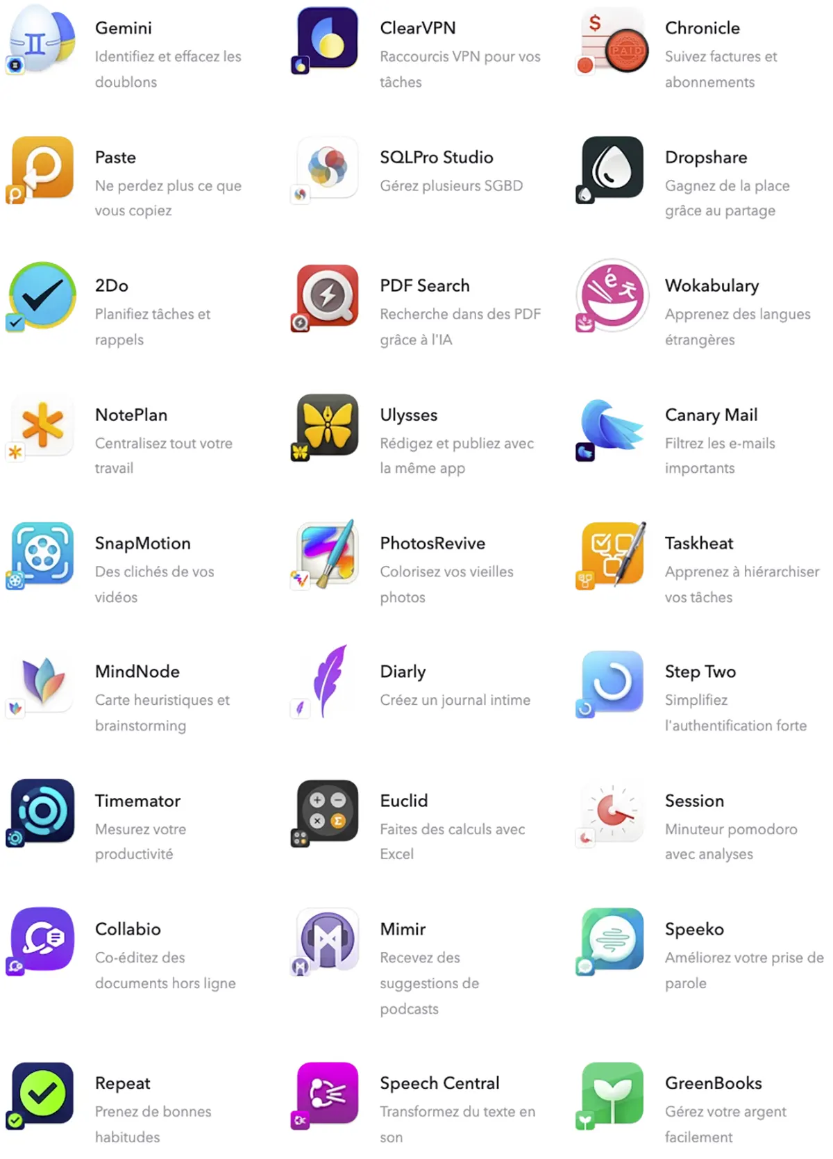 Setapp : liste des applications