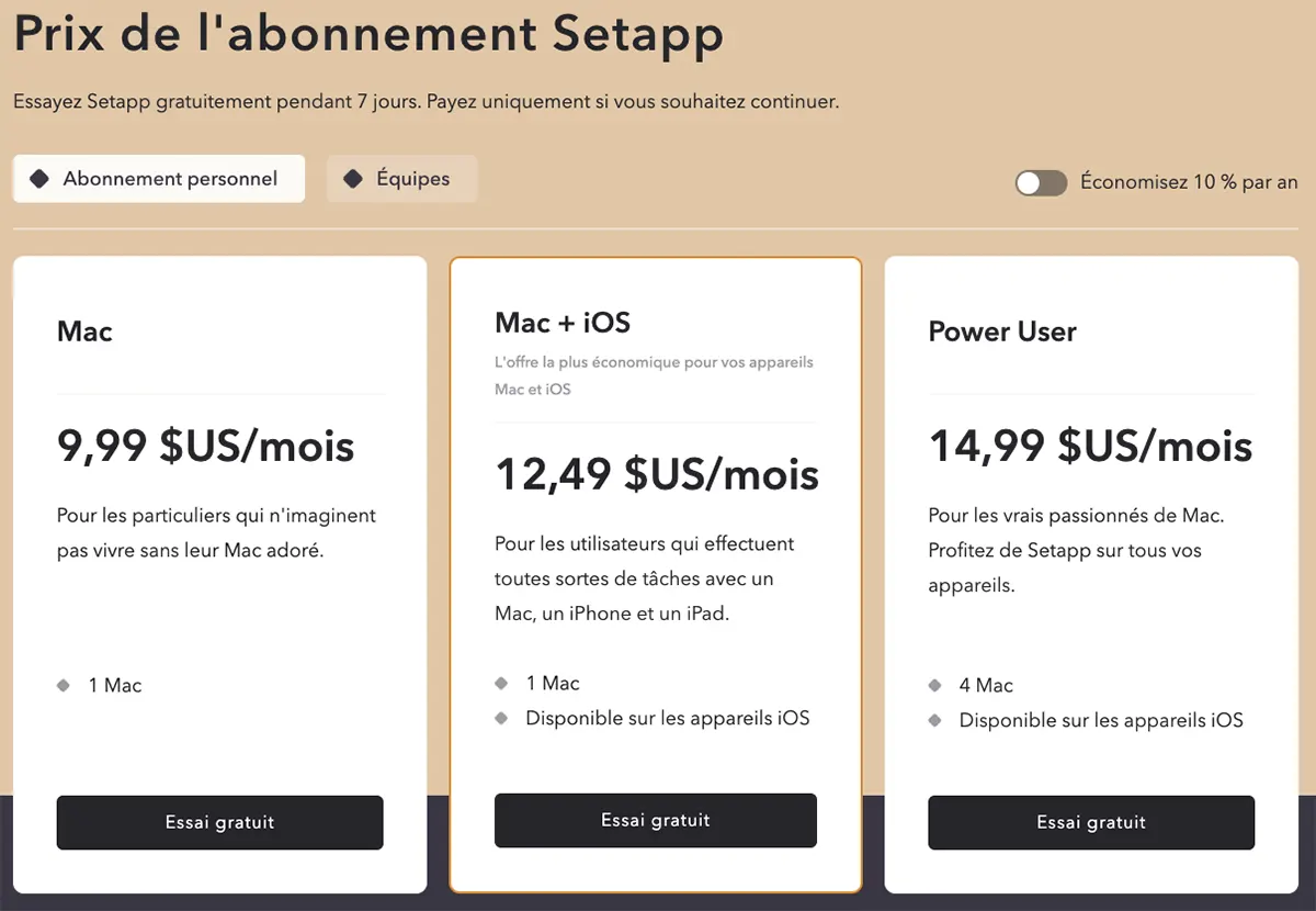 Prix de Setapp pour les particuliers