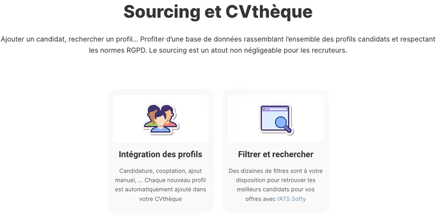 Softy : fonctionnalités sourcing et cvthèque Softy : fonctionnalités sourcing et cvthèque