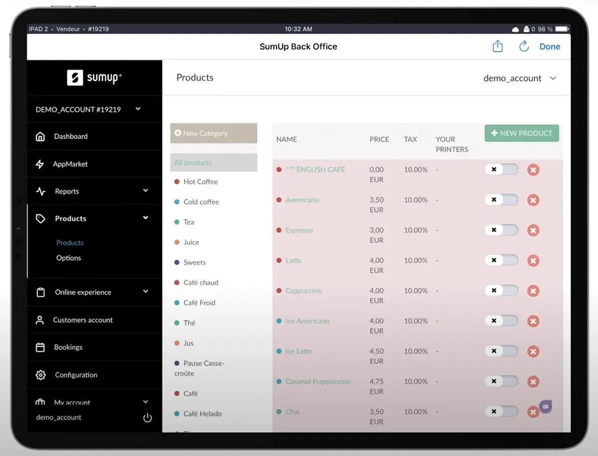 SumUp interface tablette 1