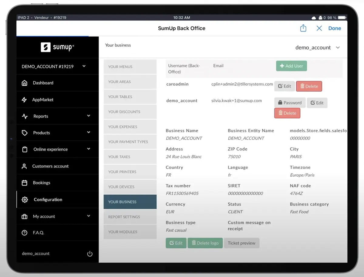 SumUp interface tablette 3