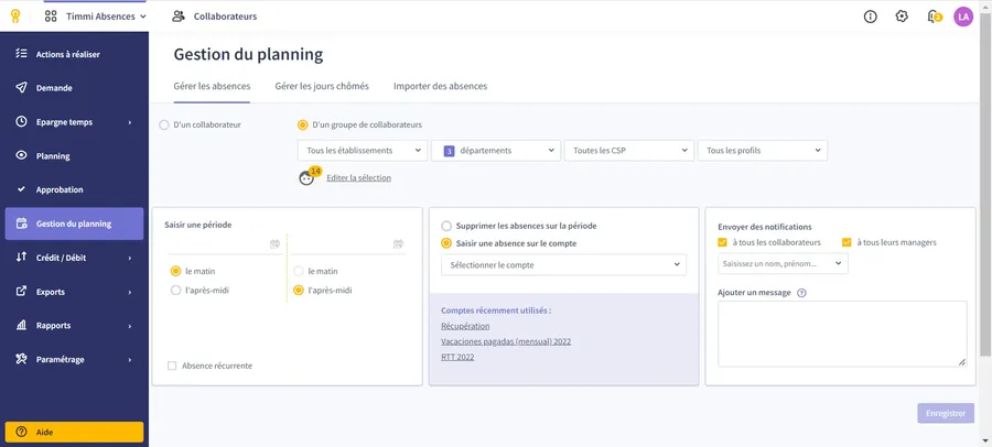 Timmi Absences : interface gestion planning Timmi Absences : interface gestion planning