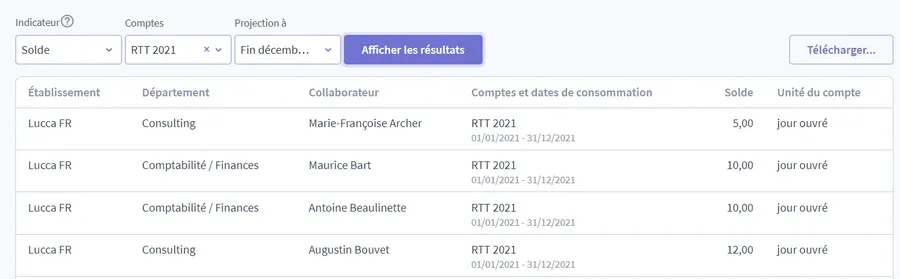 Timmi Absences : interface solde des congés Timmi Absences : interface solde des congés