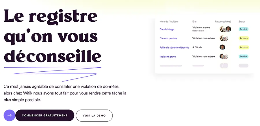 Witik : fonctionnalités violation des données