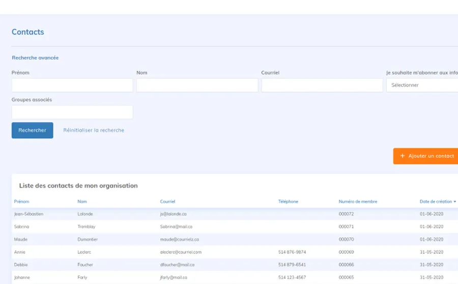 Yapla : interface contacts 1 Yapla : interface contacts 1
