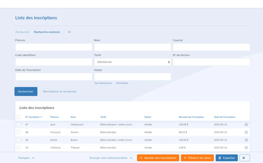 Yapla : interface événements 2 Yapla : interface événements 2