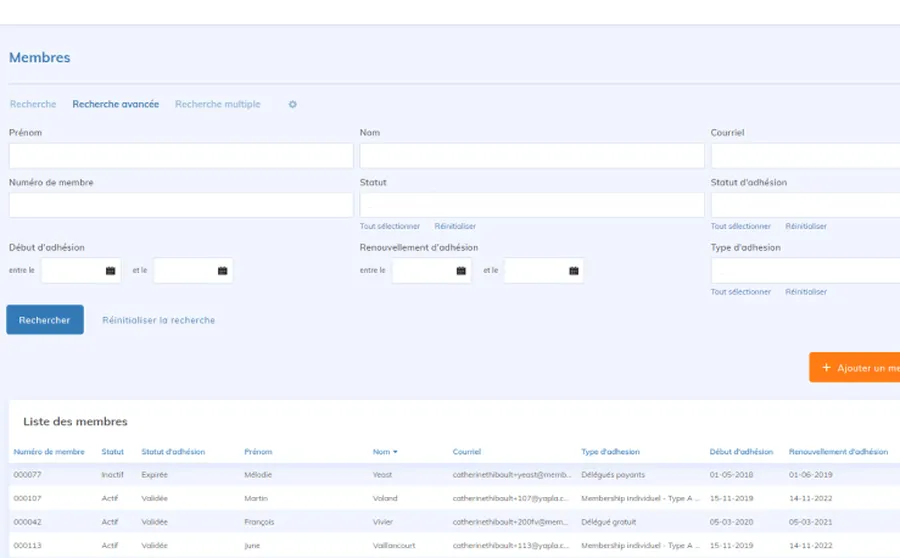 Yapla : interface membres 2 Yapla : interface membres 2