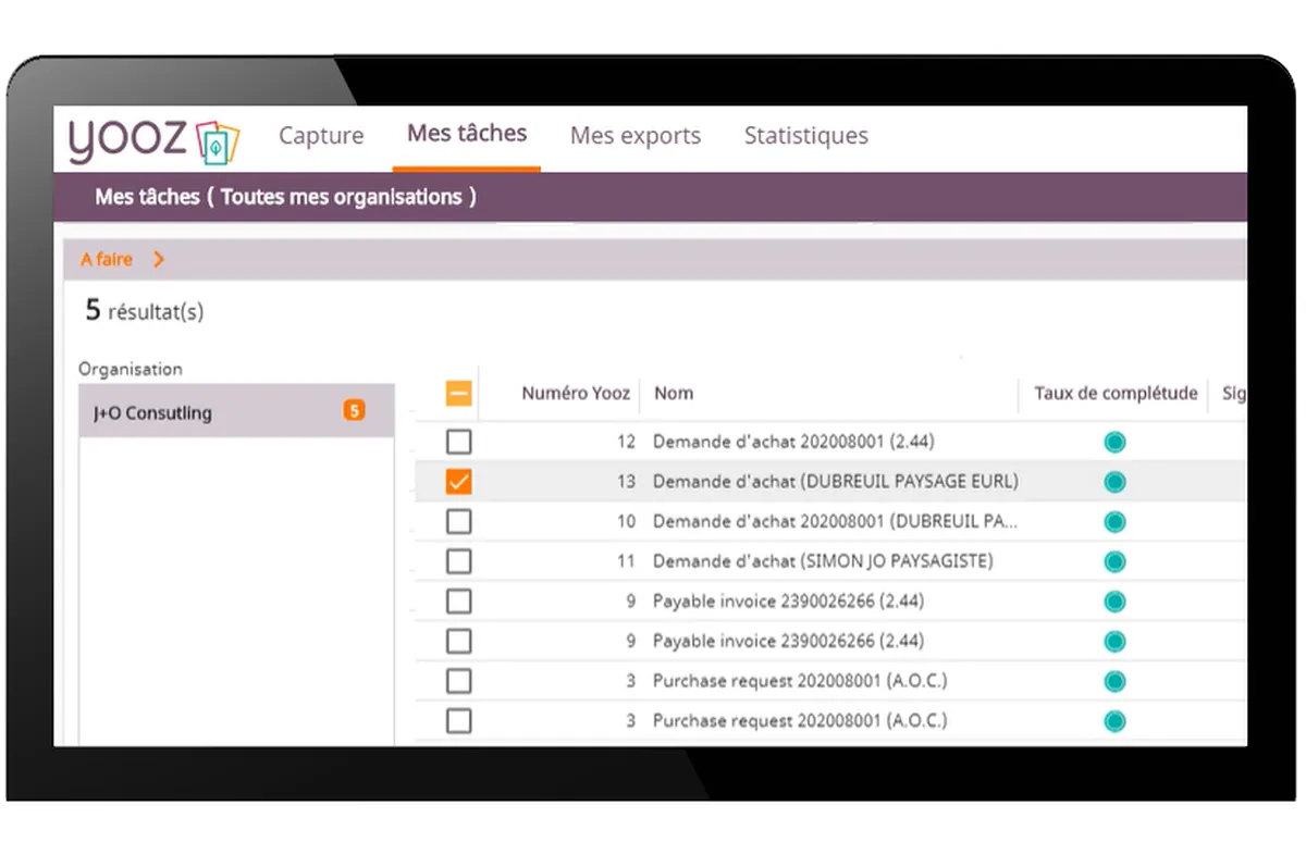 yooz interface achats