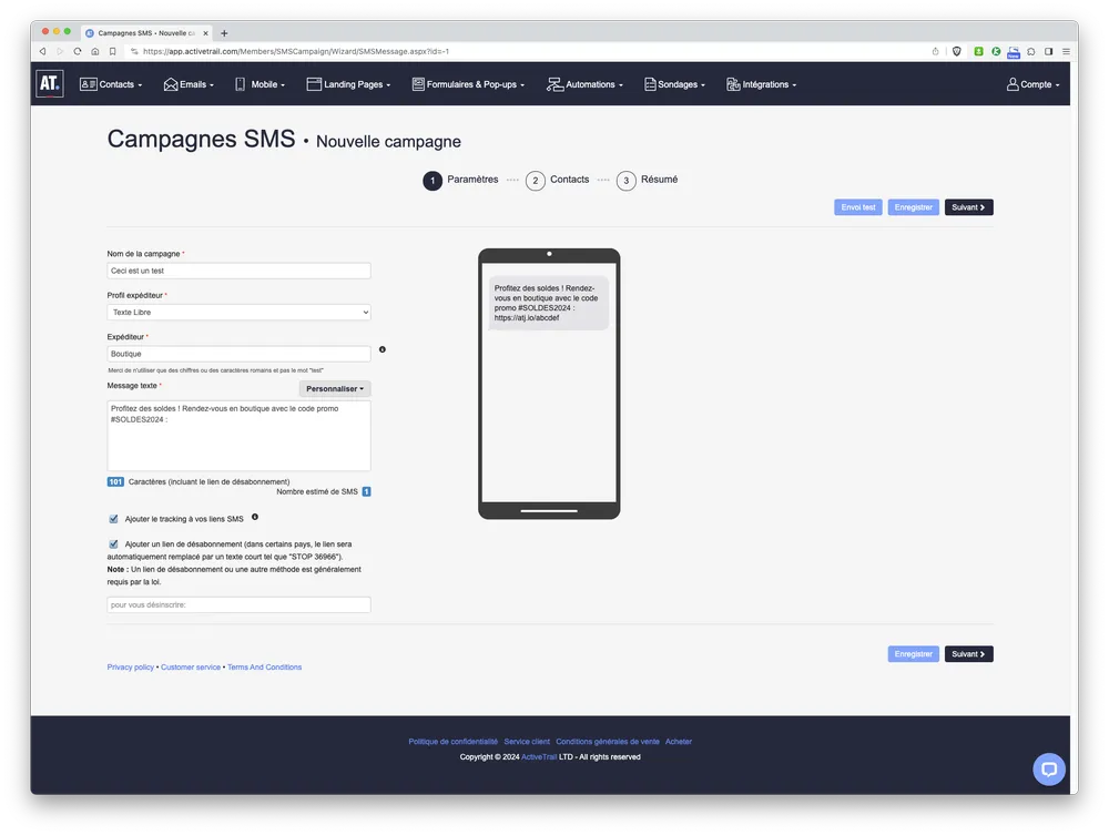 ActiveTrail permet d'envoyer des SMS marketing et des messages WhatsApp depuis un ordinateur